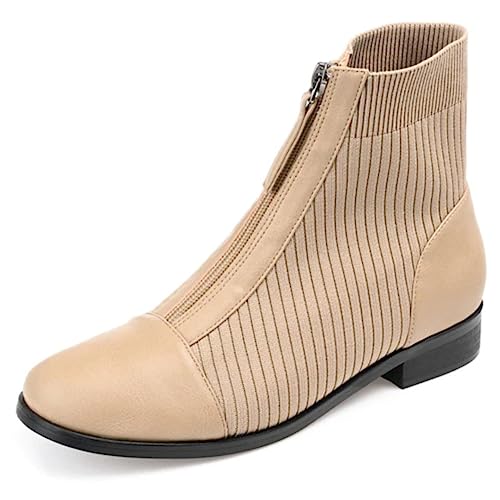 Journee Collection Womens Bexlie Bootie with Front Facing Zipper and Capped Toe, Tan, 9