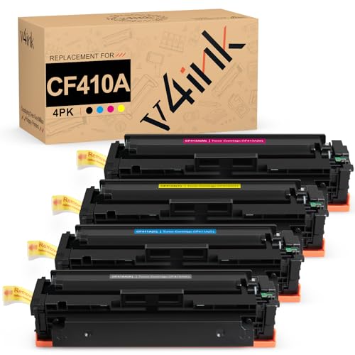 v4ink 410A Compatible Toner Cartridge Replacement for HP 410A 410X CF410A CF411A CF412A CF413A Toner Set for HP Color Pro M452dn M452dw M452nw MFP M477fnw M477fdw M477fdn M377dw Printer, 4-Pack