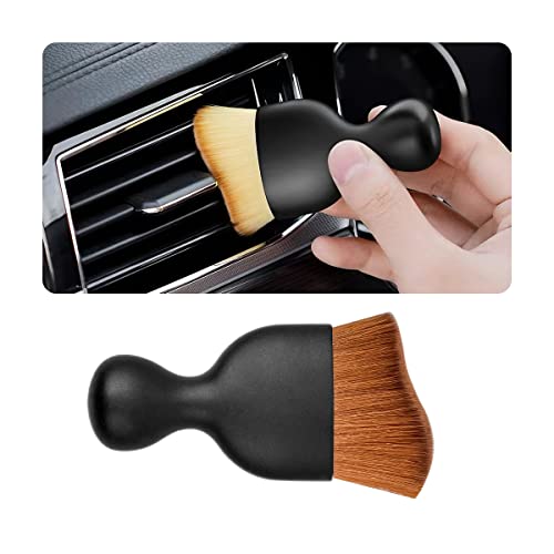 Blilo Car Interior Detailing Brush, Auto Soft Hair Cleaning Brushes, Curved Dirt Dust Collectors, Removal Tool for Dashboard Air Conditioner Vents Leather, Scratch Free (Dark Brown/1PCS)