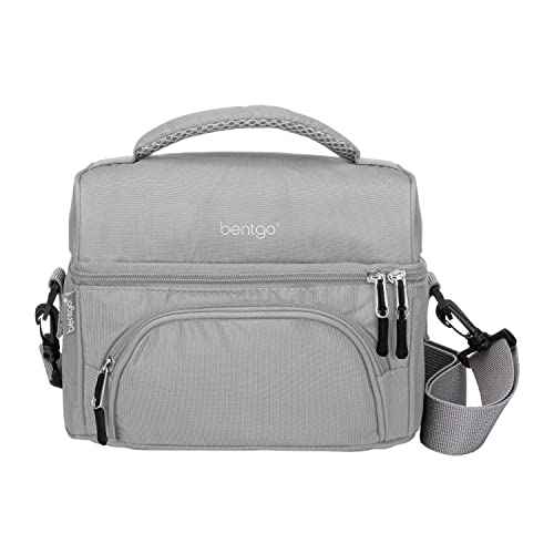 Bentgo Deluxe Lunch Bag - Durable and Insulated Lunch Tote with Zippered Outer Pocket, Internal Mesh Pocket, Padded & Adjustable Straps, & 2-Way Zippers - Fits Most Lunch Boxes (Gray)