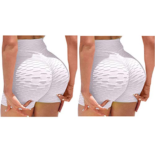 2 PC Womens Shorts Scrunch Butt Lift High Waist Plus Size White Leggings Anti Cellulite Short Yoga Pants Women