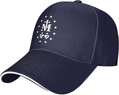 Catholic Virgin Mary Sacred Heart Adjustable Sandwich Peaked Cap Outdoor Sports Baseball Cap Trucker Cap Navy Blue