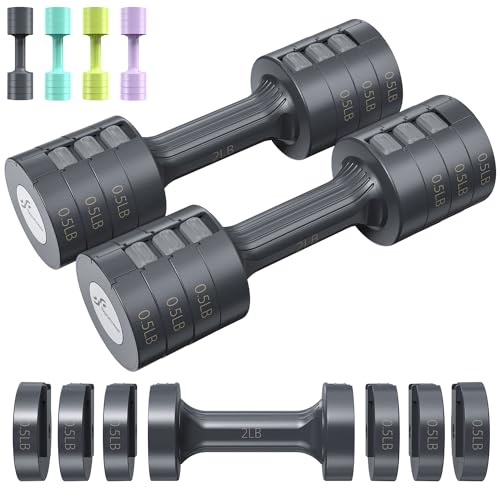Adjustable Dumbbells Hand Weights Set: Sportneer 1 Pair 4 6 8 10lb (2-5lb Each) Free Weights Fast Adjust Dumbbell Weight Set of 2 for Women Men Home Gym Workout Strength Training Equipments