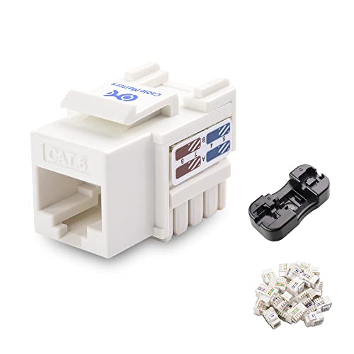 Cable Matters UL Listed 25-Pack RJ45 Keystone Jack, Cat6 Keystone Jacks in White and Keystone Punch-Down Stand