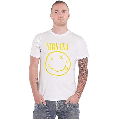 Nirvana T Shirt Yellow Smile Band Logo Official Mens White Size XXL