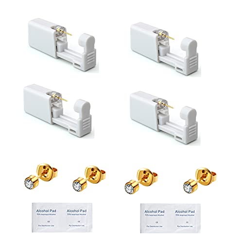 YWDKJGS Ear Piercing Kit - 4 Pack Ear Piercing Kits with 4 mm Stud Earrings, Surgical Steel Material (Gold)
