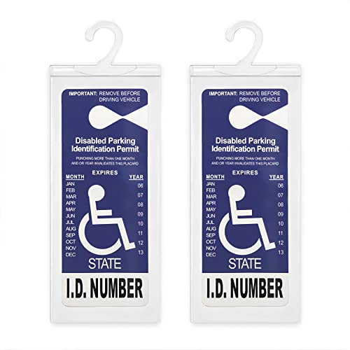 UYYE Handicap Parking Placard Holder, Portable Ultra Transparent Disabled Parking Placard Protector Hanger Sleeve with Plastic Large Hanger, Car Interior Accessories (Set of 2)