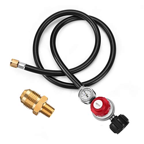WADEO 4FT 0-30PSI Adjustable High Pressure Propane Regulator with Hose and PSI Gauge, LP Gas Grill Regulator Hose with 1/8 MNPT Pipe Fitting for Grill, Burner, Fryer, Cooker, firepit and More