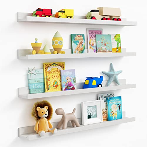 Forbena White Floating Shelves 36 Inches Long Set of 4, Large Wall Bookshelf for Kids Bedroom, Picture Ledge Shelf for Living Room Photo Frame, Wood Hanging Book Shelves for Nursery Boy Girl
