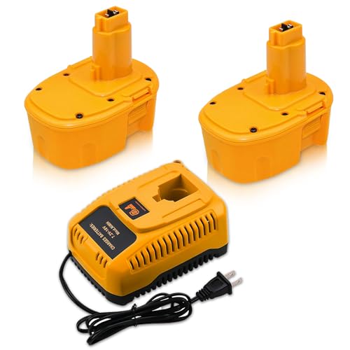 2Packs 3.6Ah DC9091 Ni-Mh Replacement Battery Compatible with Dewalt 14.4V Battery DC9091 DW9091 DW9094 DE9091 and DC9310 Charger for Dewalt 7.2V 9.6V 12V 14.4V 18V Ni-Cd Ni-Mh Batteries(Yellow)