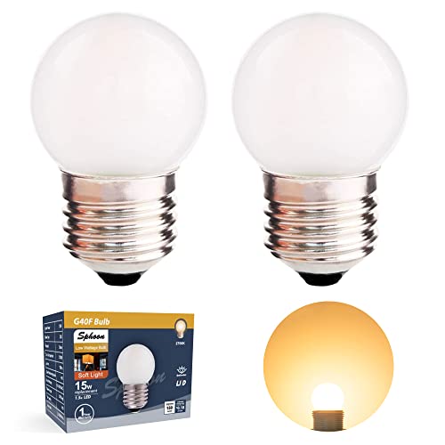 Sphoon G40 1.5w Low Wattage Led Bulb Equivalent 15 Watt Standard E26 Base G14 Small Low Power Light Bulb, Frosted, Warm White 2700k, CRI 90+, 150lm, Pack of 2