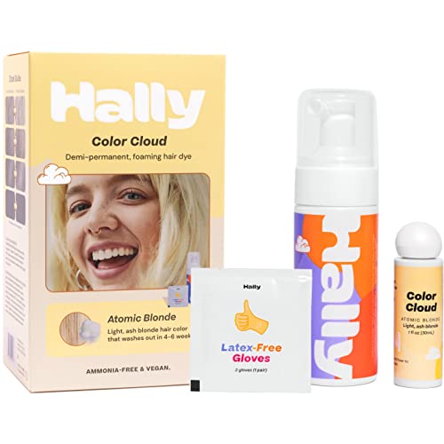 HALLY Color Cloud - Foaming Semi-Permanent Hair Dye Kit, Mess-Free Color Application, Gentle Formula Keeps Hair Nourished for Vibrant Long-Lasting Results up to 4-6 Weeks or 25 Washes - Atomic Blonde