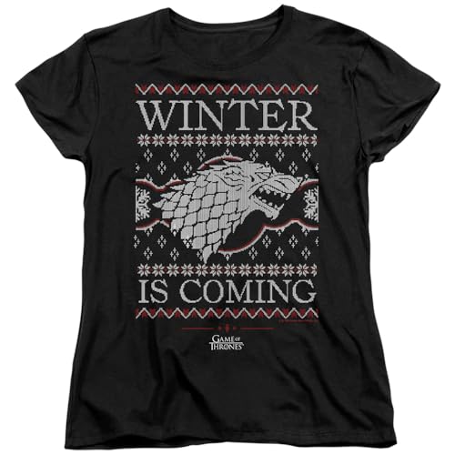 Game of Thrones Winter is Coming Ugly Christmas Women's T Shirt (Small) Black