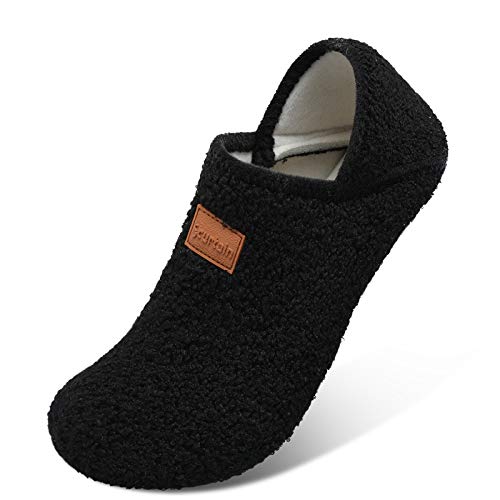 Scurtain Unisex Mens Womens Slippers Lightweight House Slippers Sock Shoes with Non-slip rubber sole Mens Womens Walking Shoes All Black 7.5-8