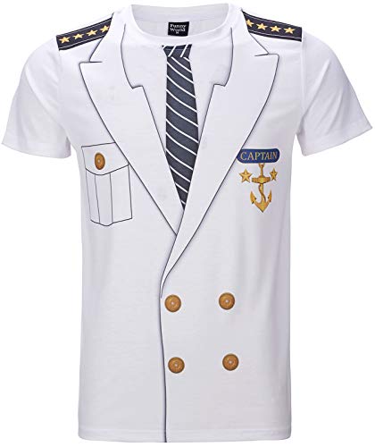 Funny World Men's Captain Costume T-Shirts (XL, White)