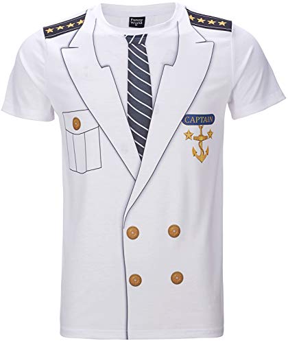 Funny World Men's Captain Costume T-Shirts Graphic Tee (L, White)