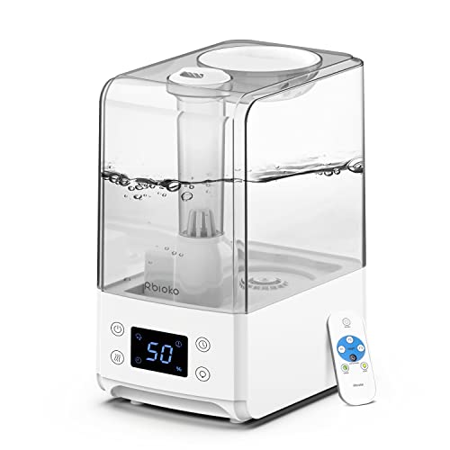 Rbioko Smart Humidifiers for Large Room Bedroom Home (6.5L), Cool Mist Ultrasonic Vaporizer with Remote Control, Auto Humidify for Baby and Plants, Essential Oil Diffuser with Night Light, Timer