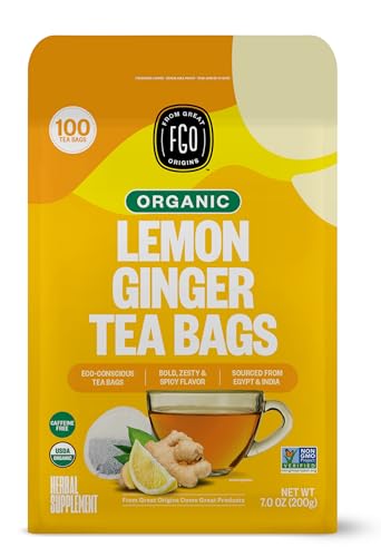 FGO Organic Lemon Ginger Tea, Eco-Conscious Tea Bags, 100 Count, Packaging May Vary (Pack of 1)