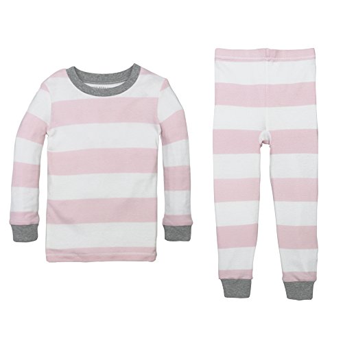 Burt's Bees Baby baby girls Pajamas, Tee and Pant 2-piece Pj Set, 100% Organic Cotton Pajama Set, Blossom Rugby Stripe, 18 Months US