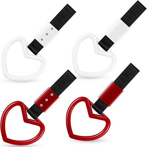 4 Pieces Ring Heart-shaped Car Hand Strap Decorative Warning Loop Bumper Japanese Subway Heart Handle for Car Warning Interior Exterior Decoration Graduation Easter Father's Day (Red, White)
