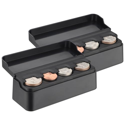 SINGARO Coin Holder for Car, Coin Change Organizer Compatible with Coins of Different Sizes, Dash-Mounted Holder Suitable for Most Cars, Trucks(2PCS Black)