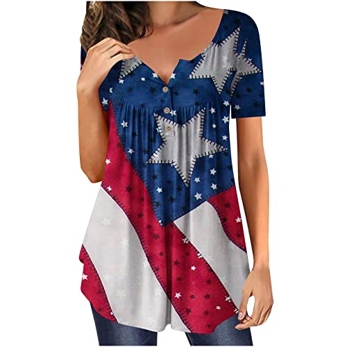 Funny 4th of July Shirts for Women 4th of July Tops for Women Summer Loose Flowy Tunic Shirts Short Sleeve Memorial Day Tees Casual Patriotic Print Blouses peime My Orders Womens 4th of July Tops