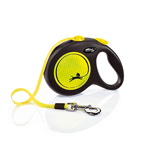 FLEXI New Neon Retractable Reflect Dog Leash (Tape), Ergonomic, Durable and Tangle free Pet Walking Leash for Dogs, 16 ft, Large, Neon/Black '