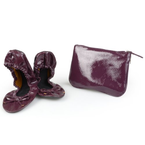 Sidekicks Womens Foldable Patent Leather Ballet Flats with Carrying Case