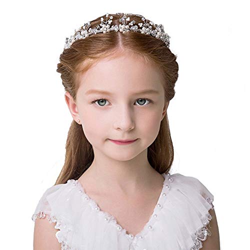 Ideal Swan Flower Girl Hair Accessory, Pearl Headband Princess Wedding Headpiece Crystal Headwear for Wedding Tiara Hair Pieces Baby Girl-Suitable for Shows, Children' Day(White)