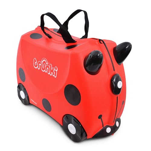 Trunki Ride-On Kids Suitcase | Tow-Along Toddler Luggage | Carry-On Cute Bag with Wheels | Kids Luggage and Airplane Travel Essentials: Harley Ladybug Red