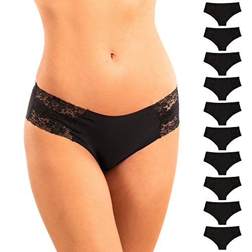 Pretty Sweet Intimates Women’s Laser Cut Cheeky Bikini Underwear, Pack of 10, Seamless and No Show with Lace