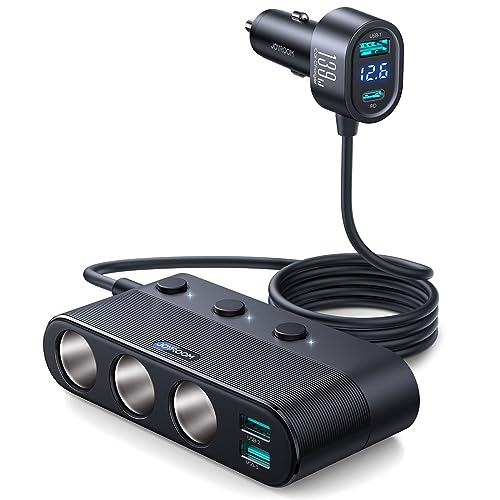 7 in 1 Cigarette Lighter Splitter, JOYROOM 139W Car Charger Adapter with PD30W Charge(3.3FT Cable), 24V/ 12V Car Splitter Adapter with Independent Switches & LED Voltage Display for All Car Devices