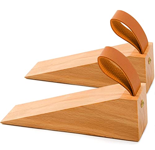 Wood Door Stopper, Solid Wood Non-Slip Door Wedges, Sturdy and Durable Door Stop Wedge, Door Stopper Fit for Door Bottom Seam (0.2' - 1.3') 2 Pack
