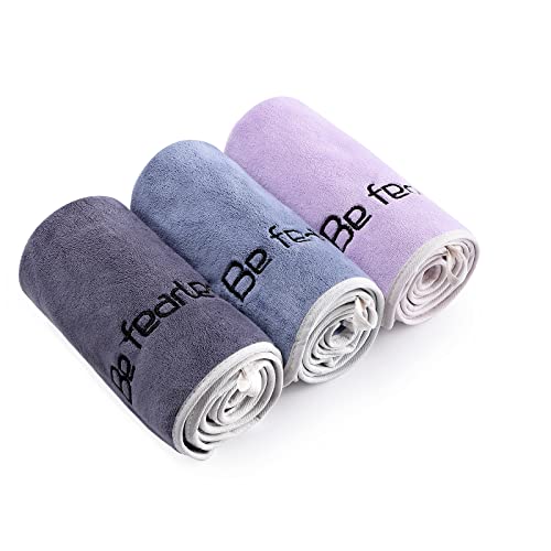 BOBOR Gym Towels Set, Microfiber Sports Towel for Men and Women, Super Soft and Quick-Drying 3-Pack Set Towel, for Tennis, Yoga, Cycling, Swimming (1Blue+1Purple+1Gray, 14' x 29')