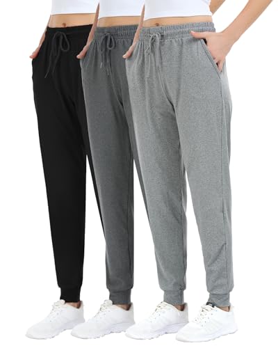 ZENEX Womens Sweatpants with Pockets & Jogger Pants for Women Yoga Workout Running(WRP601-L/XL-B/LT GR/GR)