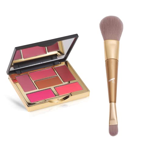 Veil Cosmetics | VELVET Lip & Cheek Palette + Dual Ended Lip & Cheek Brush | Balm-Like Formula | 6 Universal Shades | Moisturizing Lip Stain | 2-in-1 Luxury Vegan Makeup Brush | Soft, Dense & Fluffy