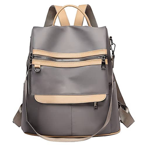 MYNKYLL New Simple Fashion Solid Color Cloth Canvas Large Capacity Backpack Leather Backpack (Khaki, One Size)
