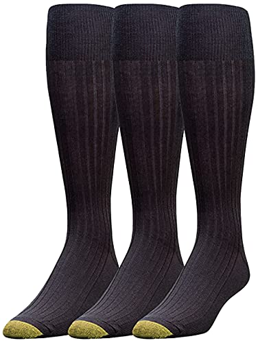 GOLDTOE Men's Canterbury Over-The-Calf Dress Socks, 3-Pairs, Black, Large