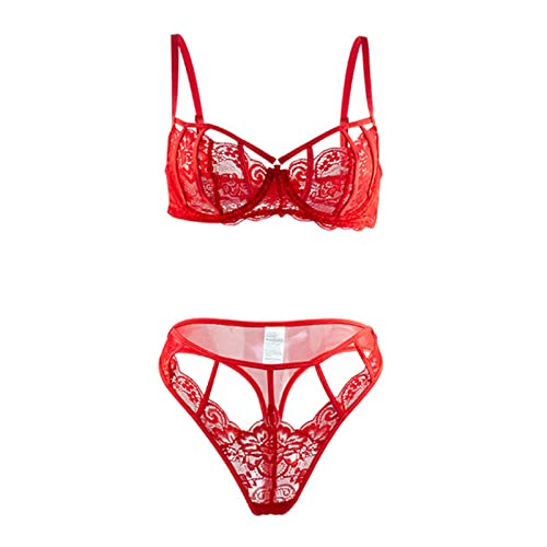TODOZO Women Sexy Bra And Panty Set Lingerie Set For Women 2 Piece Bralette And Panty Set Sexy Lingerie Costumes (Red, XL)