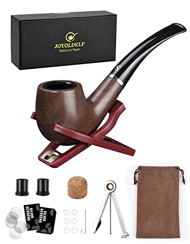 Joyoldelf Pipe Set, Short Handle Curved Pipe with Foldable Pipe Stand Holder, Beginner Pipe Kit with Gift Box and Accessories