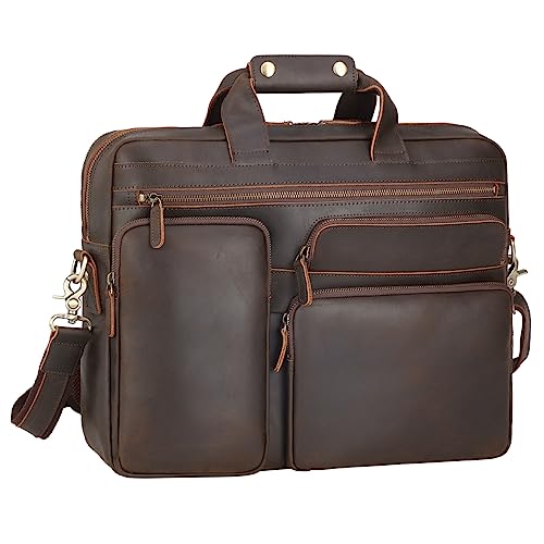 TIDING Mens Leather Briefcase Business Travel Laptop Messenger Bags Fits 15.6 Inch Laptop