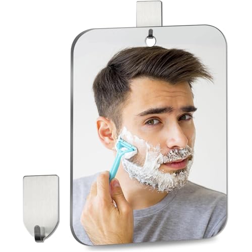 Shower Mirror Fogless for Shaving, Medium 8 in x 6 in Mirror for Wall Hanging, Frameless Portable Travel Camping Mirrors Shatterproof Handheld Locker Shave Mirror Makeup Plastic Anti Fog Free Bathroom