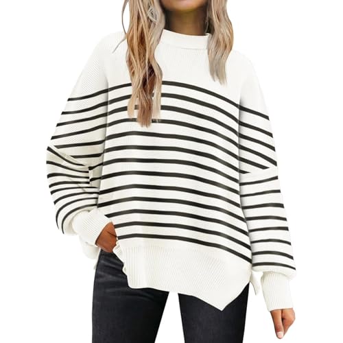  Today 2023 Oversized Sweater for Women 2023 Trendy Matching Color Crewneck Sweatshirt Long Sleeve Knit Sweater Tenn Girl Pullover Friday The 13th My Orders Lightning Clearance Deals E-White