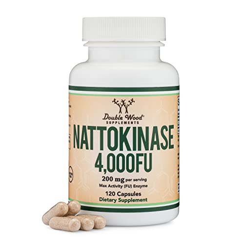 Nattokinase Supplement 4,000 FU Servings, 120 Capsules (Derived from Japanese Natto) Systemic Enzymes for Cardiovascular and Circulatory Support by Double Wood