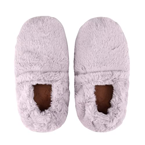 LEONNS Microwavable Slippers for Women and Men - Relaxing Warming Slippers - Natural Feet Warmers - One Size Fits Most (Light Grey)