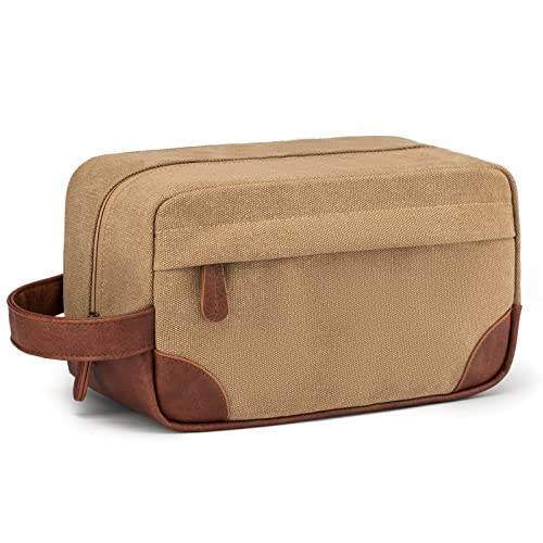 Vorspack Toiletry Bag Hanging Dopp Kit for Men Water Resistant Canvas Shaving Bag with Large Capacity for Travel - Brown