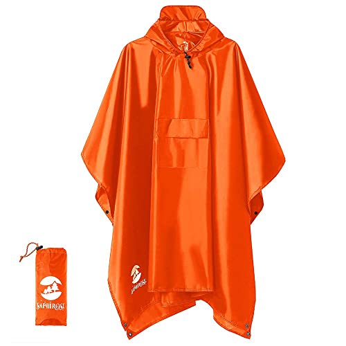 SaphiRose Hooded Rain Poncho Waterproof Raincoat Jacket for Men Women Adults(orange)