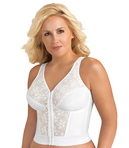 Exquisite Form FULLY Full-Coverage Slimming Longline Posture Bra, Front Closure, Lace, Wire-Free #5107565, White, 36D