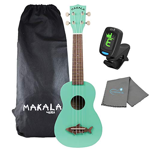 Kala Surf Green Soprano Shark Ukulele - MK-SS/GRN Bundle with a Tuner and Lumintrail Polishing Cloth