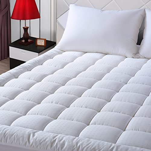 EASELAND Queen Size Mattress Pad Pillow Top Mattress Cover Quilted Fitted Mattress Protector Cotton Top Stretches up 8-21' Deep Pocket Cooling Mattress Topper (60x80 inch, White)